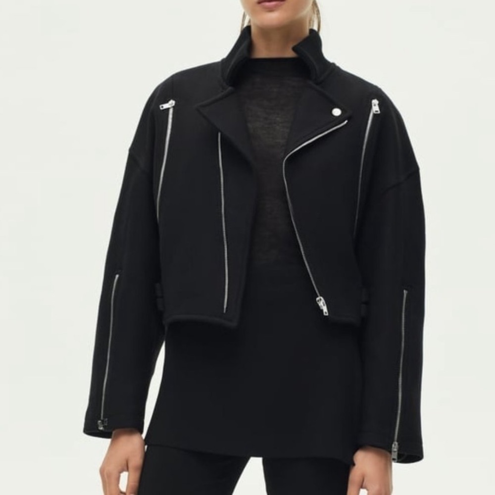 Zara Manteco Wool Biker Jacket Size Medium Black NWT New